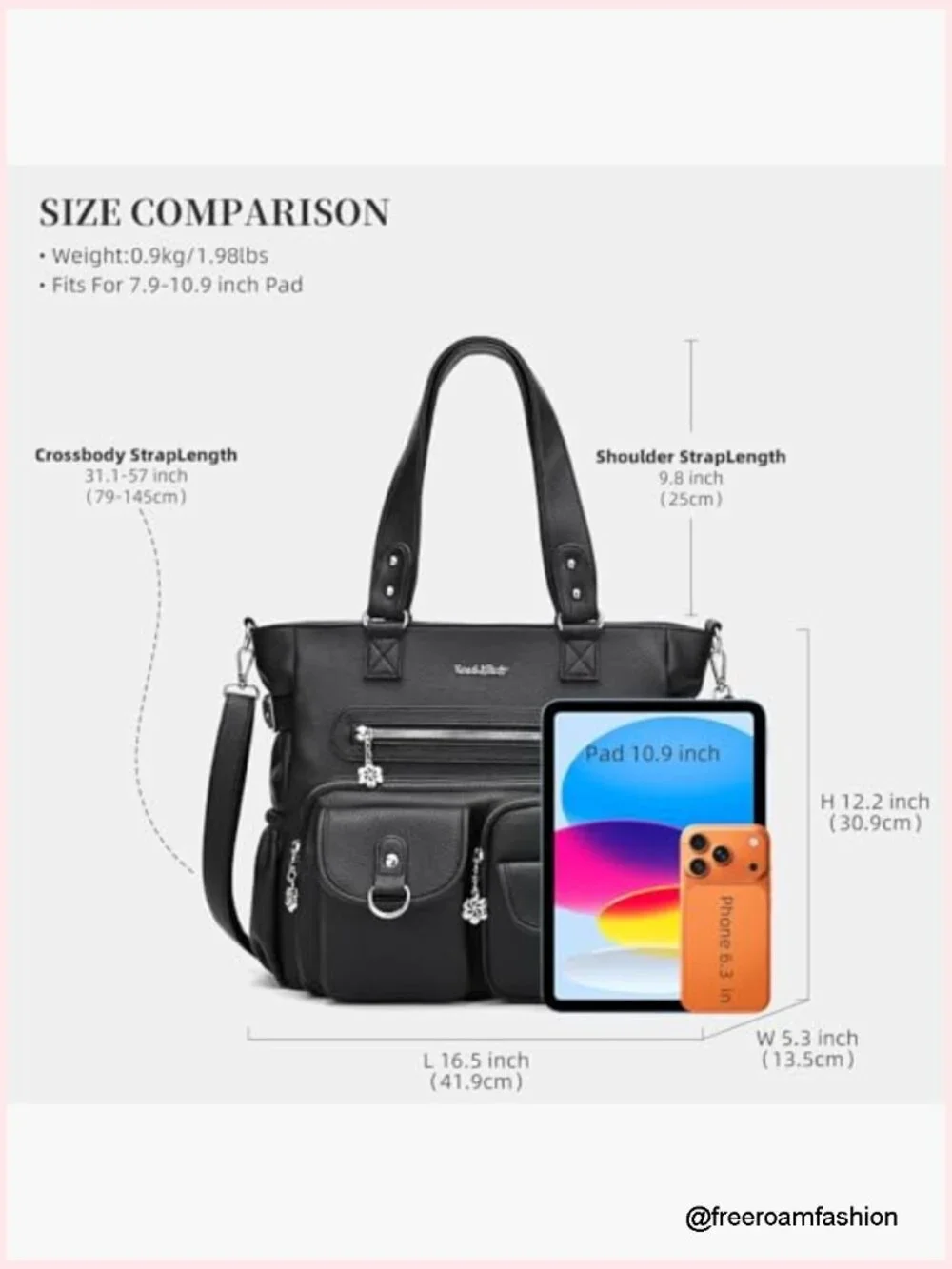 Large Crossbody Hobo Tote Bag with Adjustable Strap, Vegan Leather